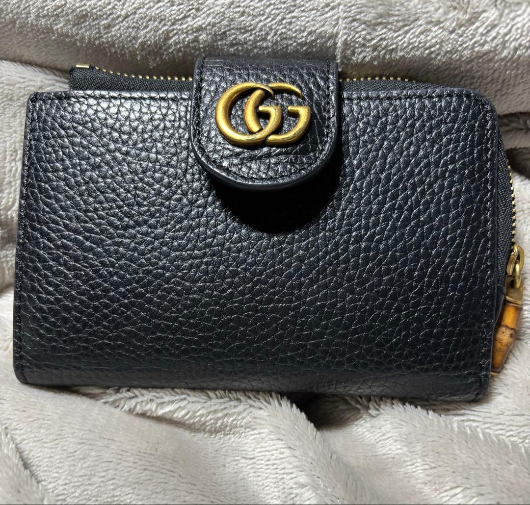 GUCCI バンブー付き ダブルG ミディアム ウォレット