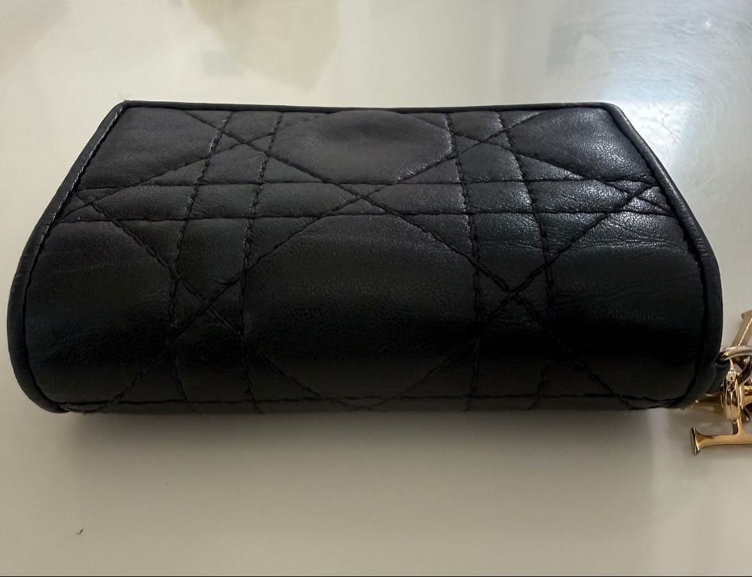 Dior☆ブラックレザー　ロータスウォレット三つ折り財布 キルティング