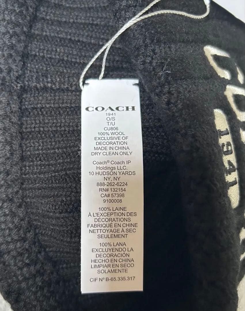 COACH◆CU806 ニット帽 帽子 ビーニー ウール100％ 男女兼用 黒