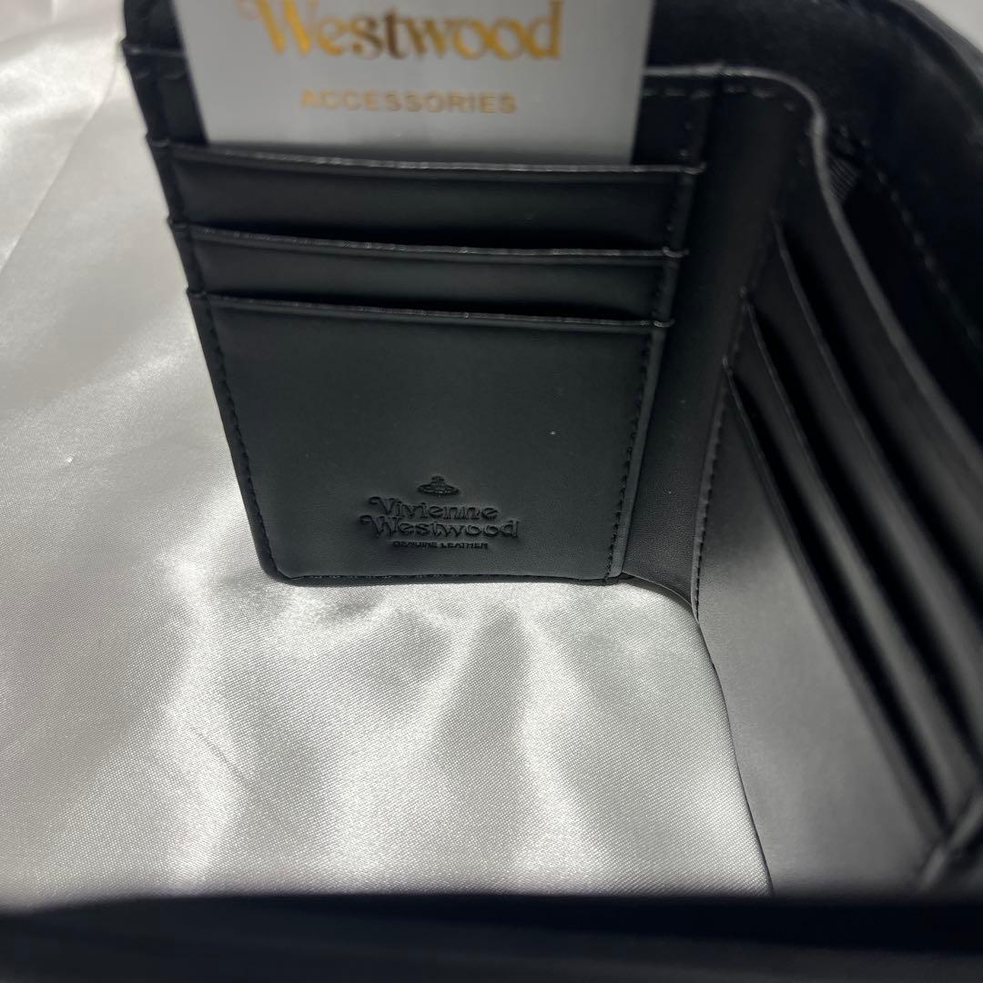 新品VivienneWestwood黒 ブラック 銀色オーブ 三つ折り財布 人気