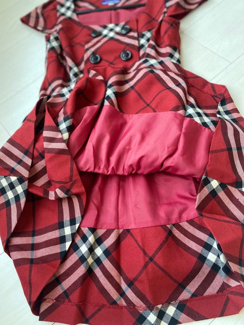 美品 BURBERRY BLUE LABEL ノバチェック ワンピース 赤 36