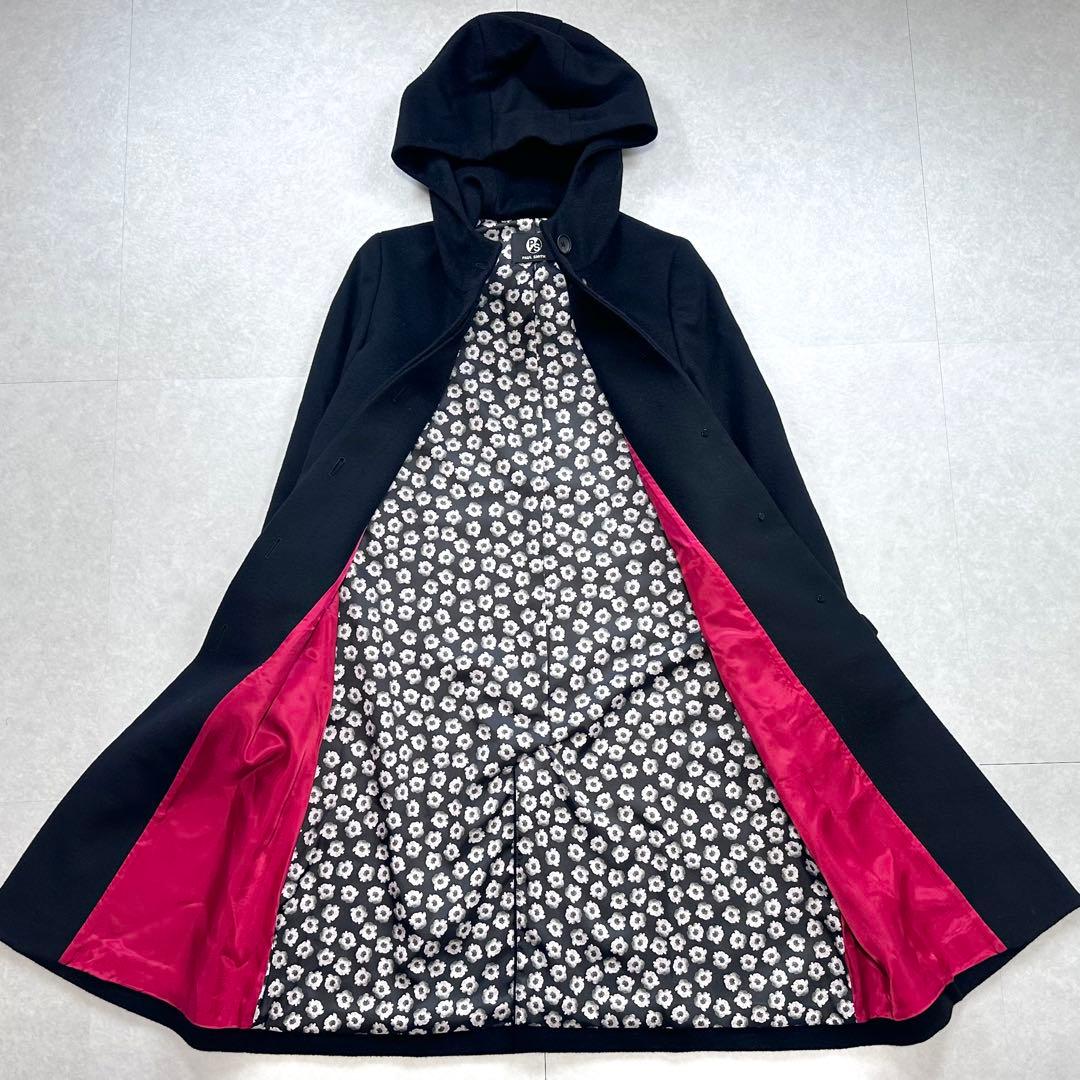 【美品】Paul Smith 高年式 ウールカシミヤフーデッドコート 黒 40