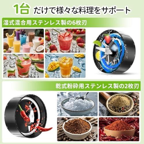 ミキサー ジューサー 【2025技術革新版! 1台多役・最大1000Ｗハイパワp