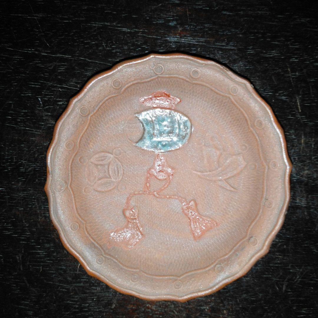 NO639 備前焼　煎餅皿　絵備前　古備前　宝尽くし文様　幕末～明治　5枚組