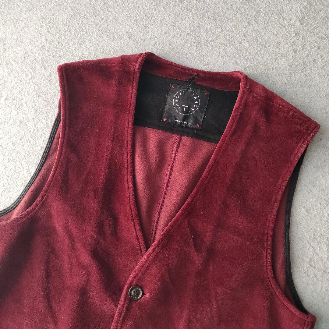 T-JACKET ベロア ベスト ジレ ボルドー Lサイズ イタリア製