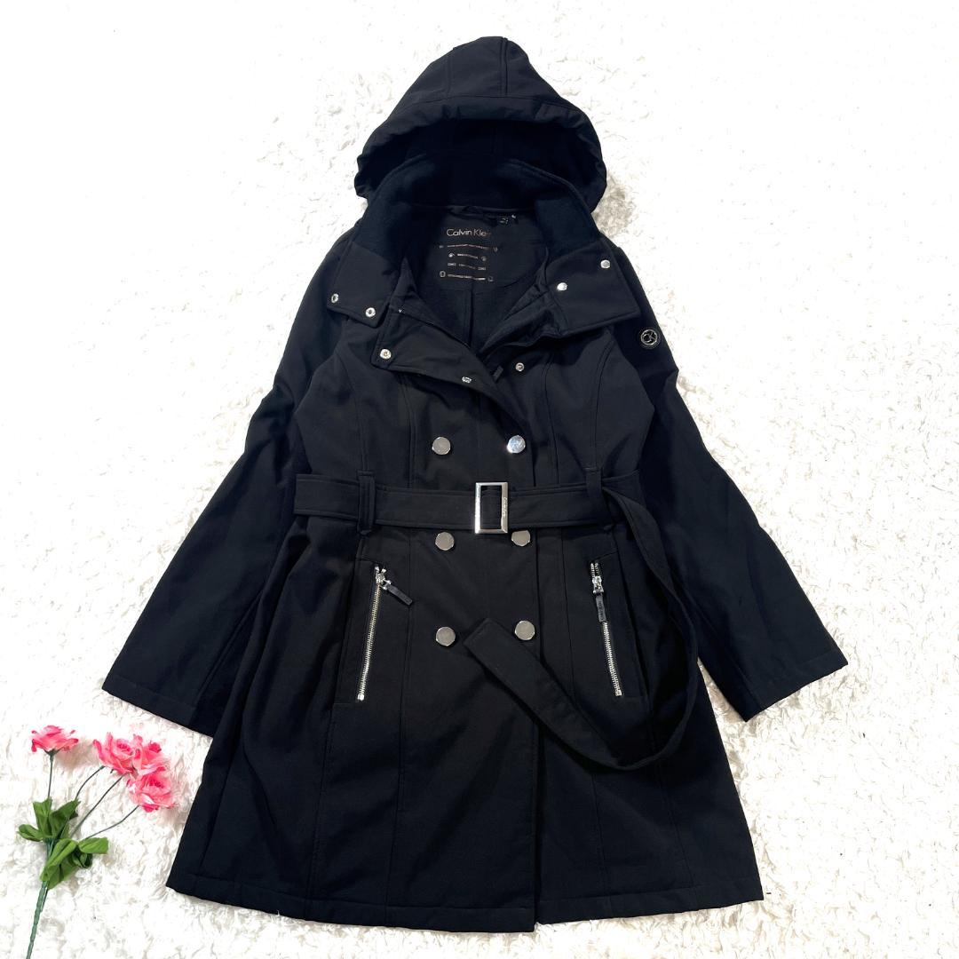 美品✨   フード付ロングコート 黒 XL トレンチコート