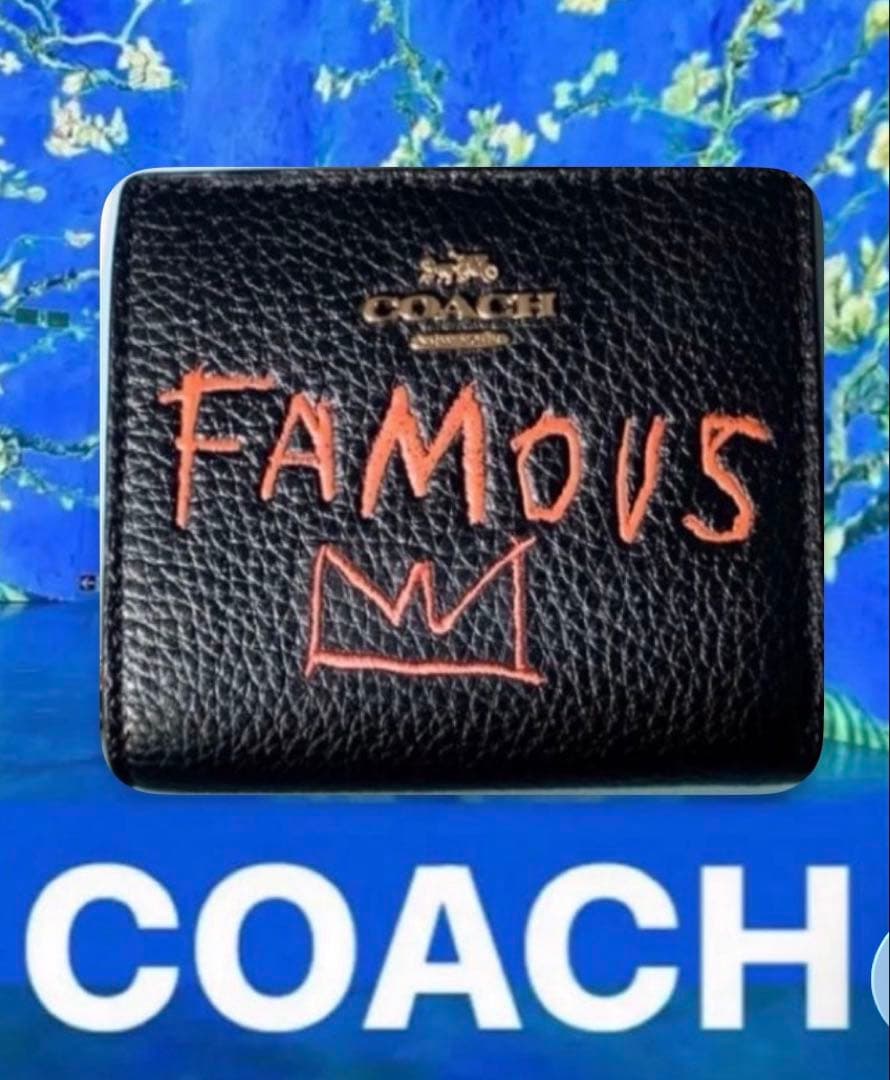 COACHパスキアコラボスナップウォレットブラック黒二つ折り財布男女兼用.新品