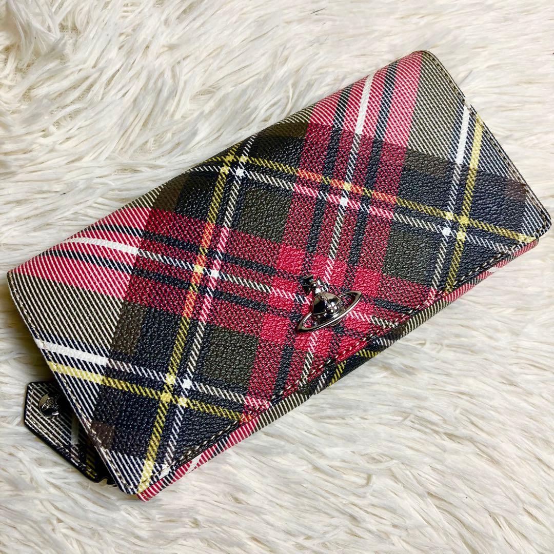 【未使用級】 ヴィヴィアン 折り財布 オーブ チェック フラップ