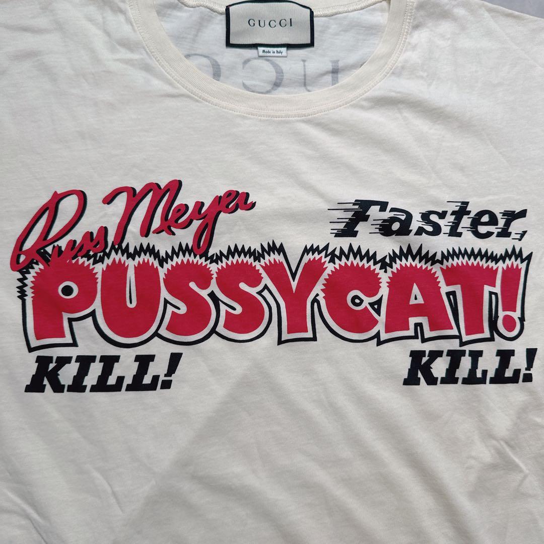 GUCCI　グッチ pussy cat Tシャツ 両面プリントロゴ アイボリー
