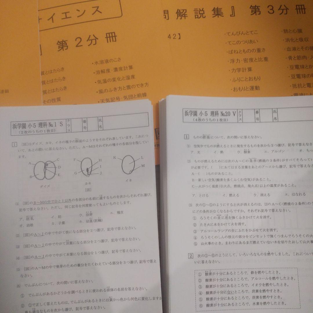 浜学園　小5　理科VSクラス 復習テスト テキスト マスター難問解説集 書込なし