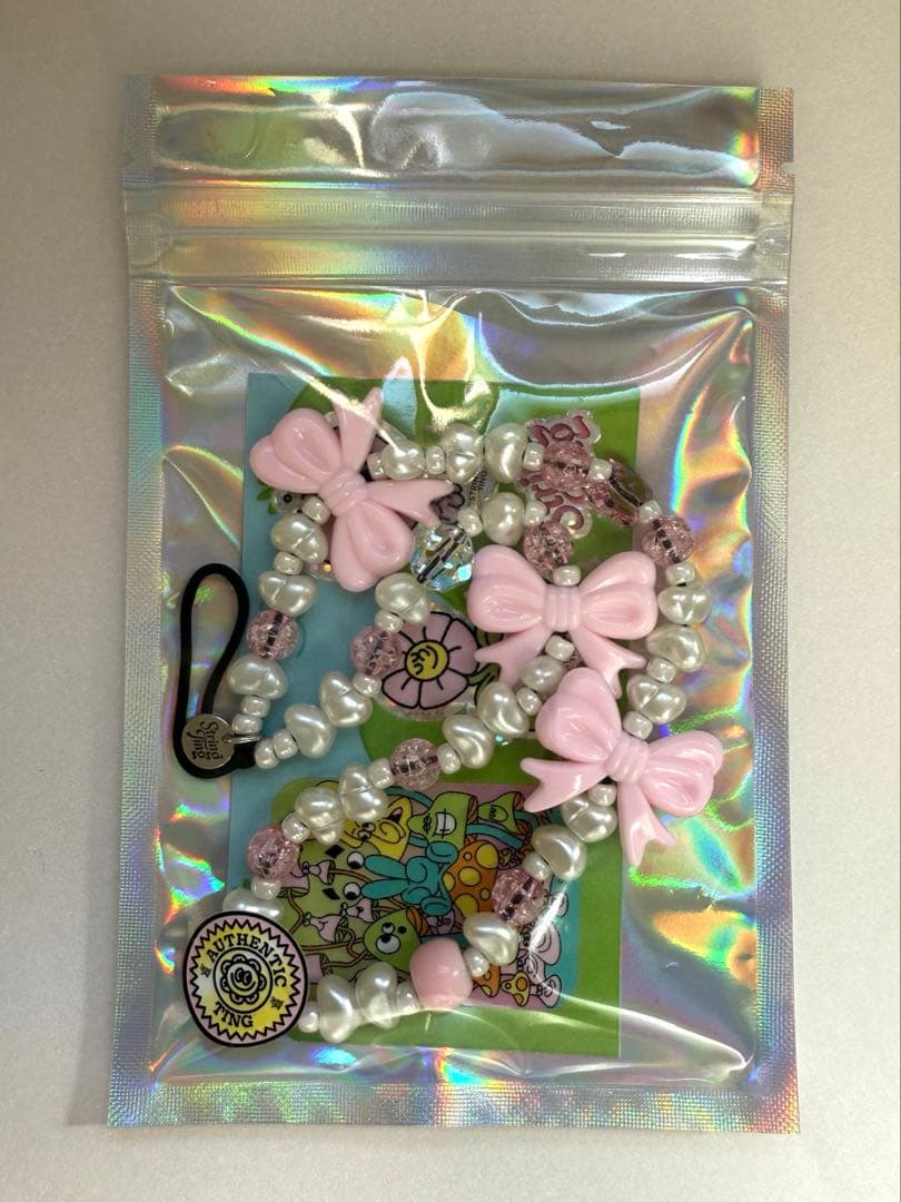 公式完売★String Ting★タグ付正規品 スマホストラップ リボン＆パール