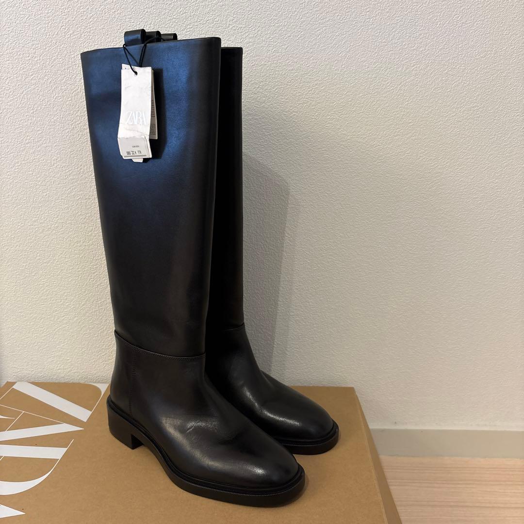 ZARA ザラ 乗馬風レザーブーツ 38 24.6cm