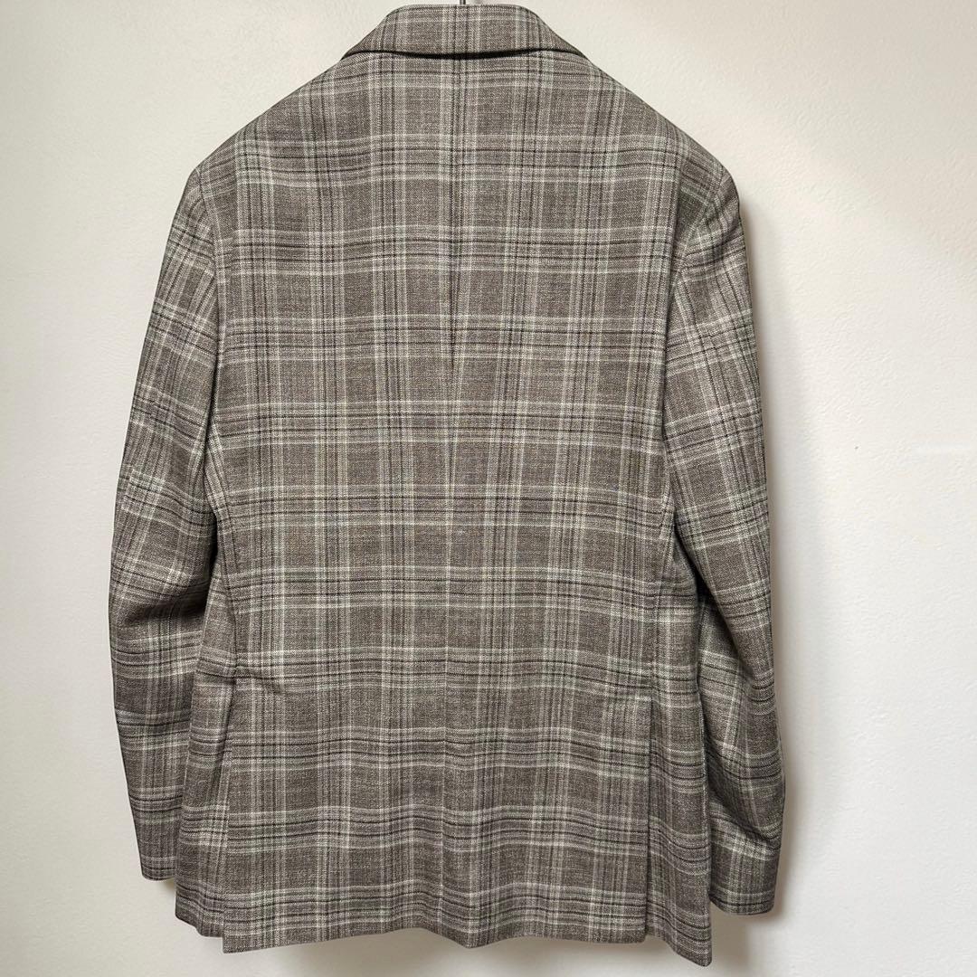 LARDINI ウール シルク リネン チェックジャケット 48 ラルディーニ