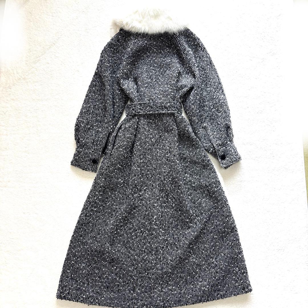 エピヌ feminine fur collar long coat ツイード