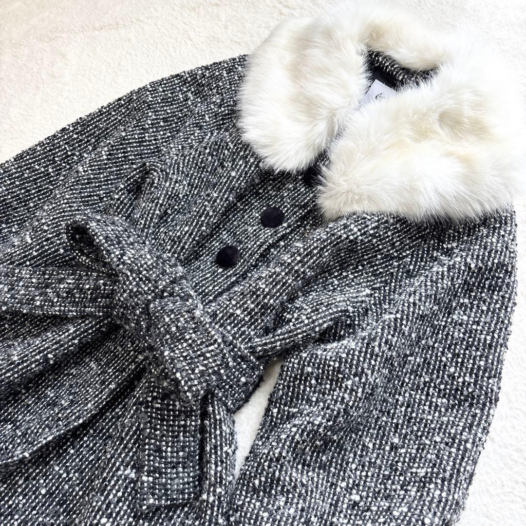 エピヌ feminine fur collar long coat ツイード