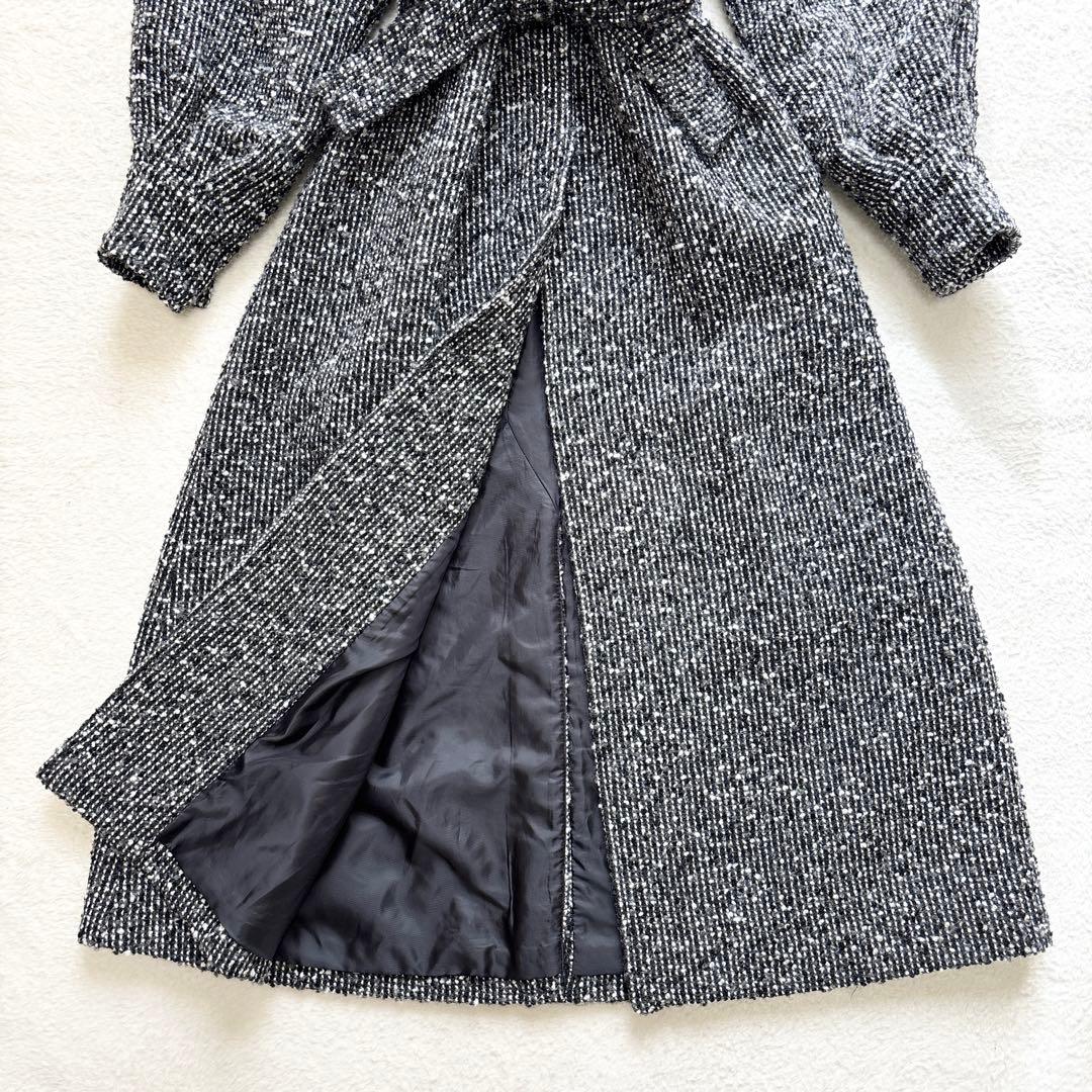 エピヌ feminine fur collar long coat ツイード