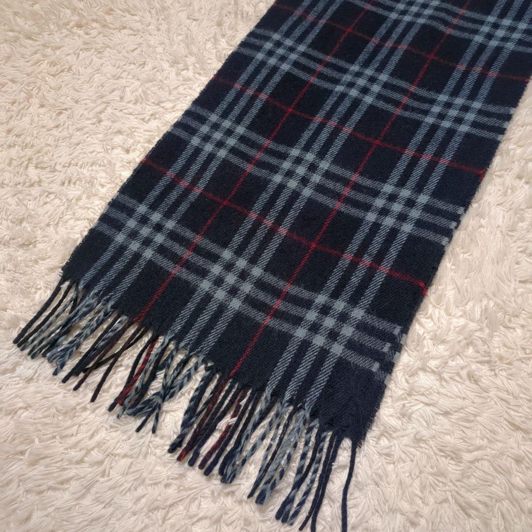 美品！BURBERRY　ラムウールマフラー　ノバチェック　ネイビー