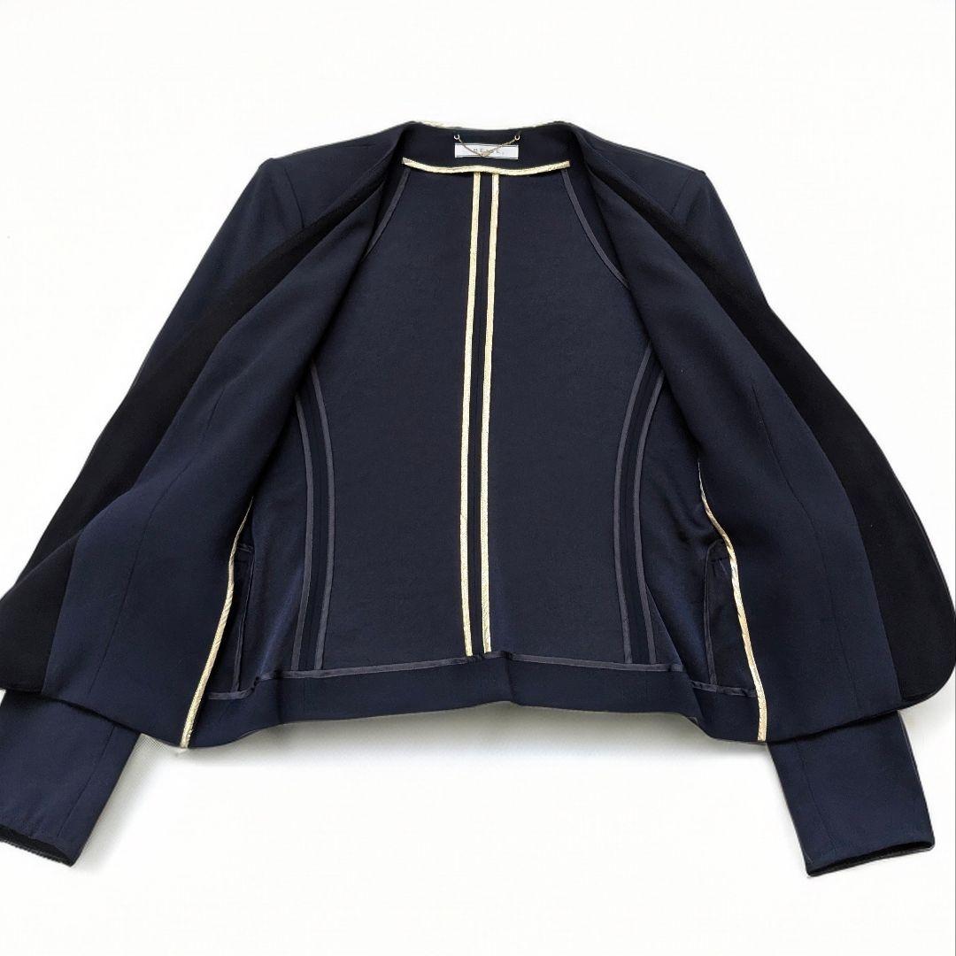 極美品 BEIGE, CINDY ダブルカラー ノーカラージャケット ネイビー