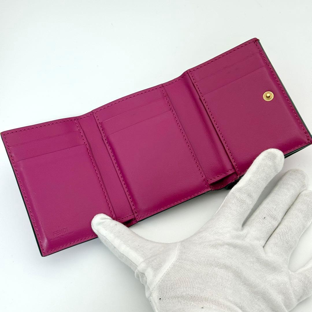 美品 FENDI FFダイヤモンド 三つ折り 財布 ピンク ゴールド バイカラー