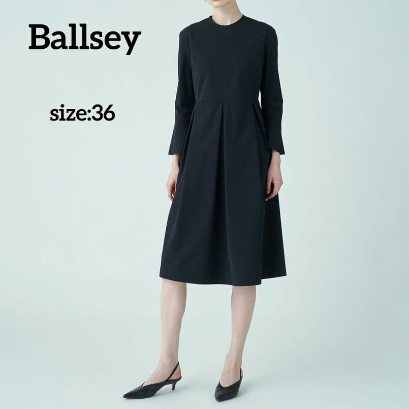 Ballsey ボールジィ ストレッチタフタ ボックスタックワンピース ネイビー