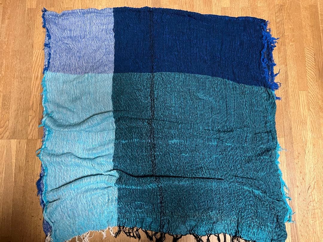USEDタマキニイメ　basic twotone shawl 綿100% ブルー