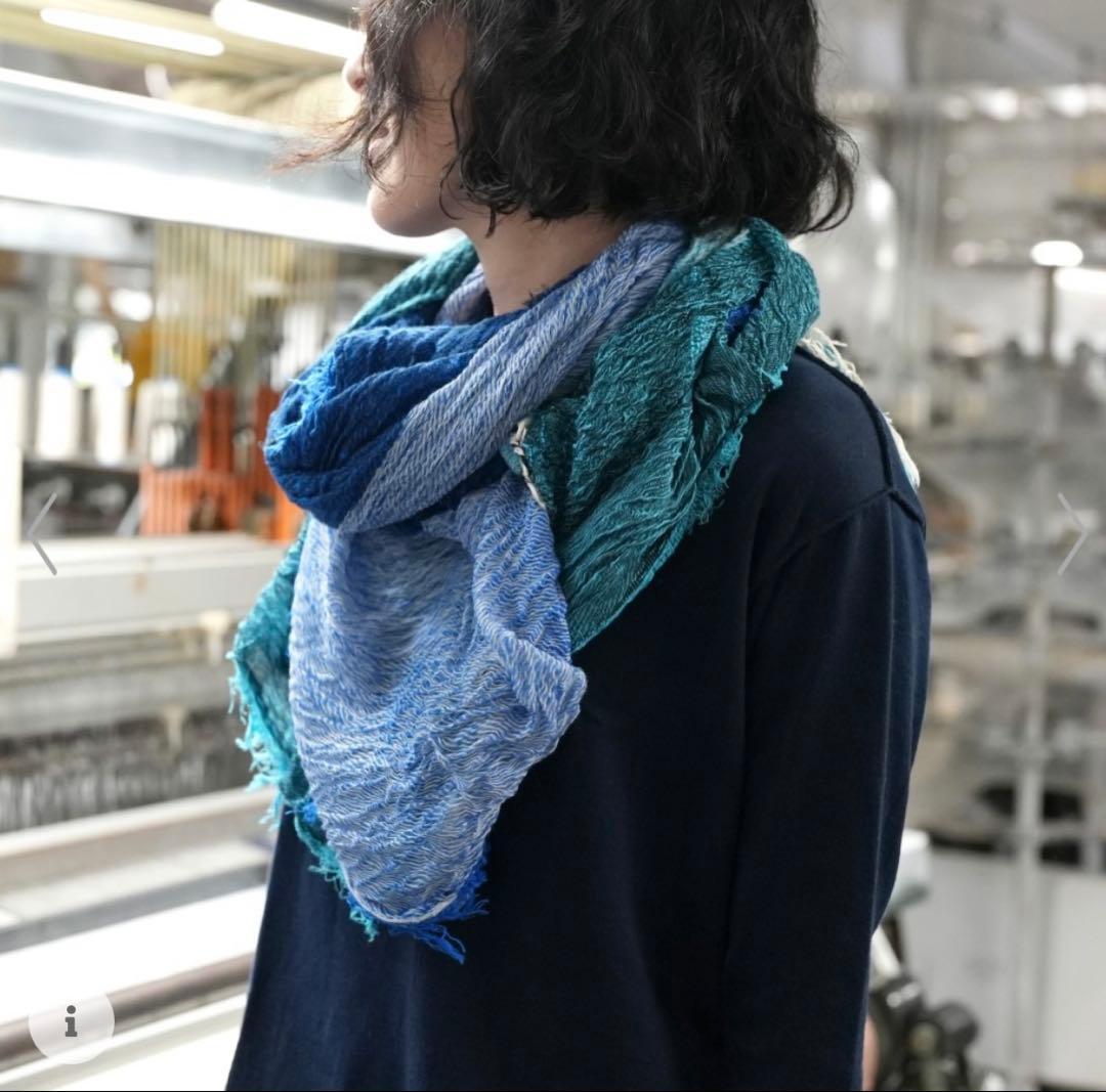 USEDタマキニイメ　basic twotone shawl 綿100% ブルー