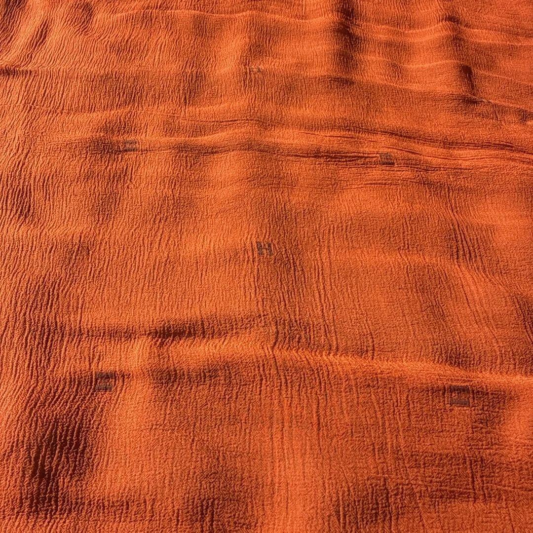 HERMES エルメス　シルクシフォンショールH柄フリンジ付き