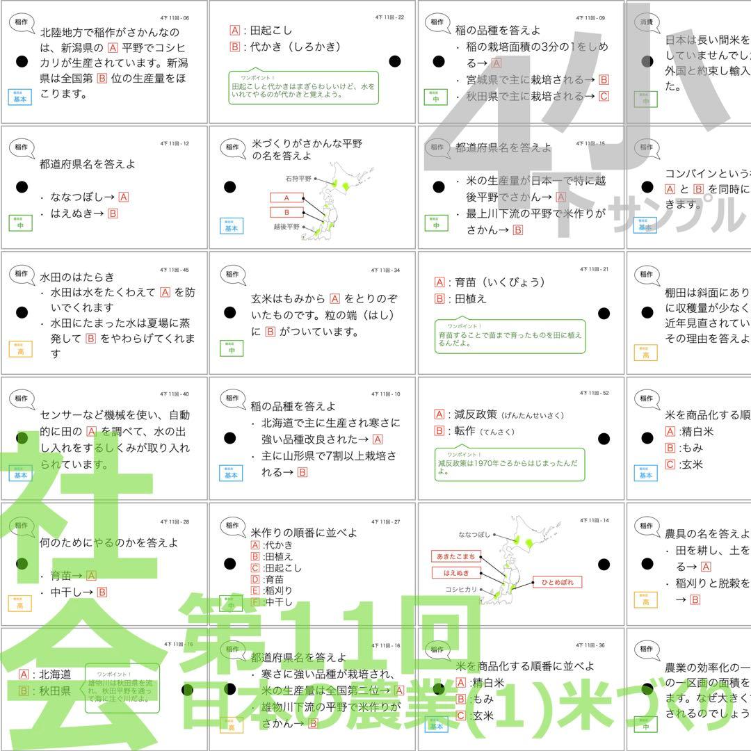 中学受験 暗記カード【4年下 社会11-18回】 予習シリーズ 組分け対策