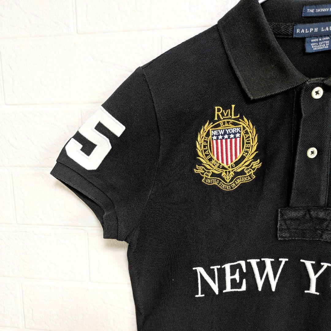 90s ポロ ラルフローレン 刺繍 New York ポロシャツ ブラック 古着