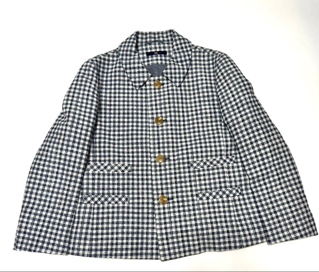 極美品　45R 和紙藍ツィードジャケット　定価¥132,000