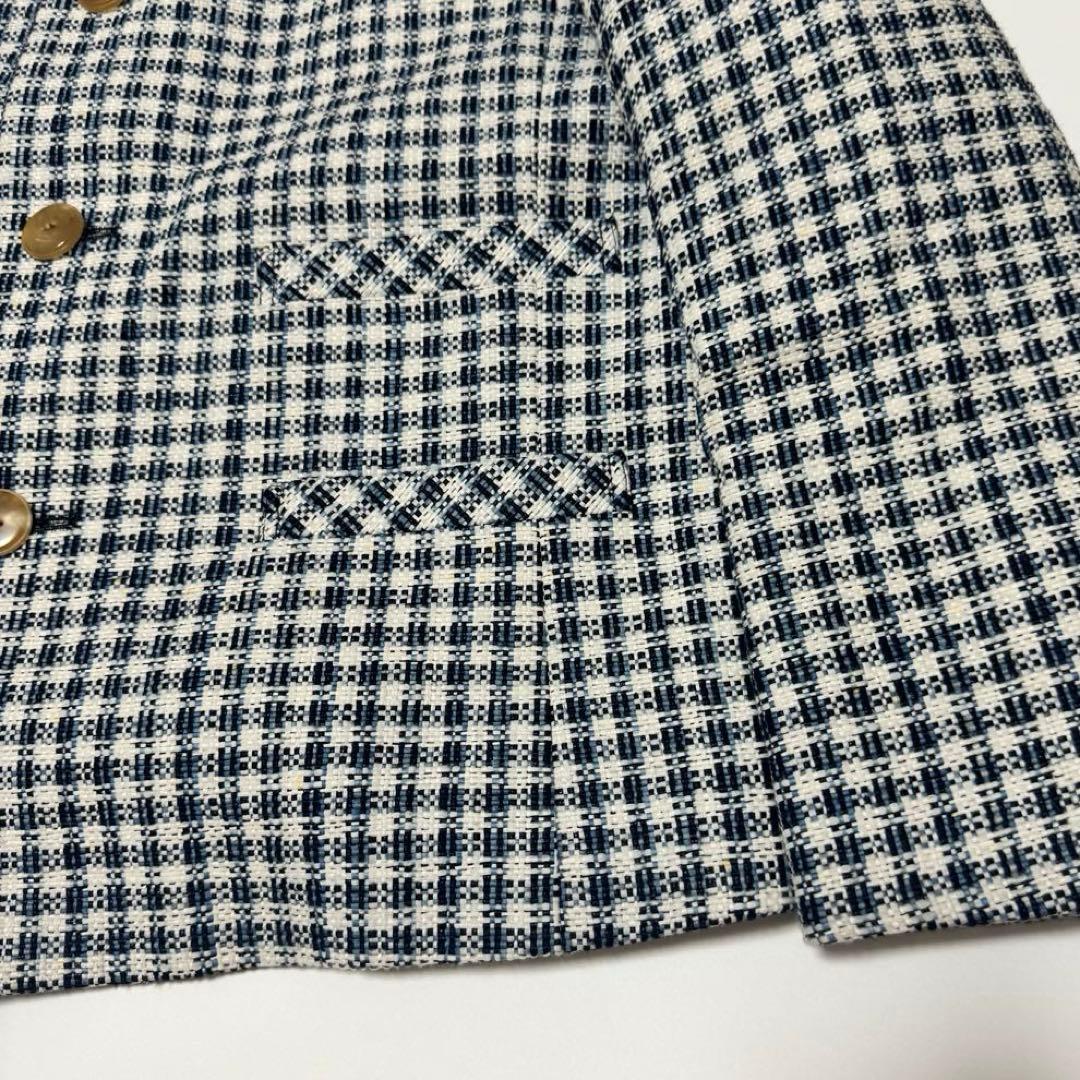 極美品　45R 和紙藍ツィードジャケット　定価¥132,000