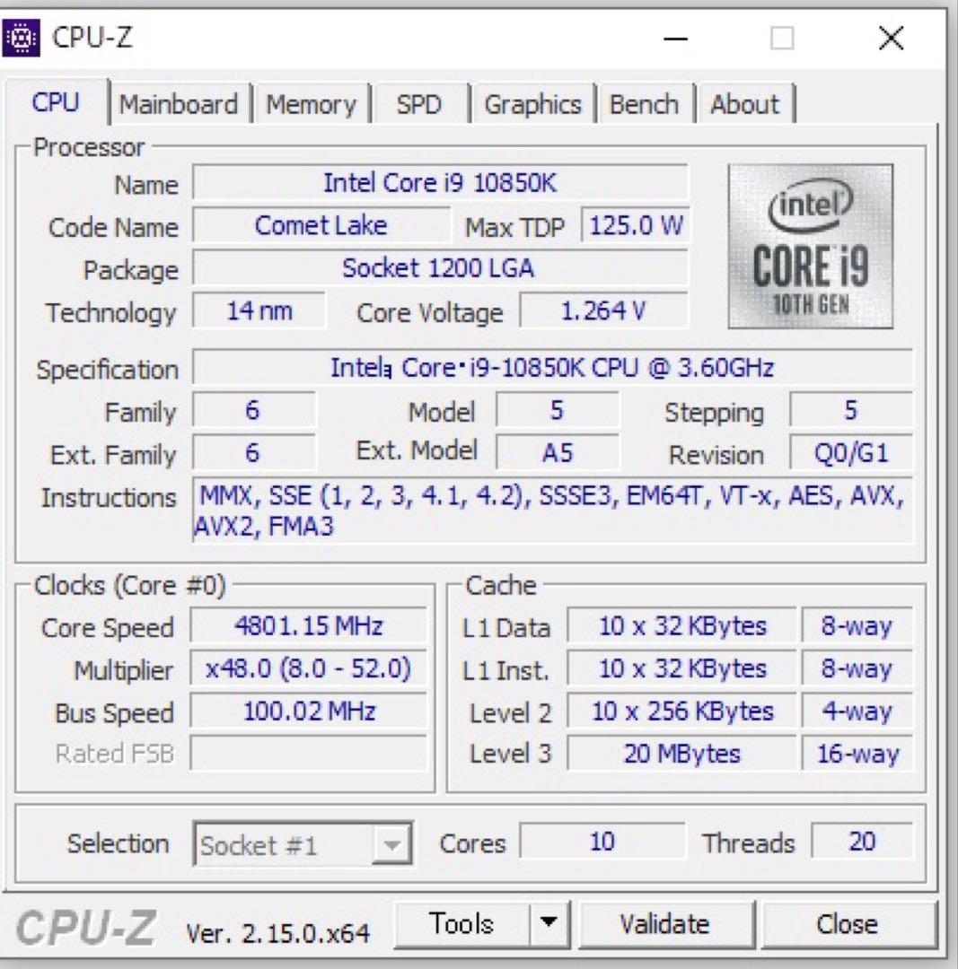 【動作確認済】intel Core i9-10850K