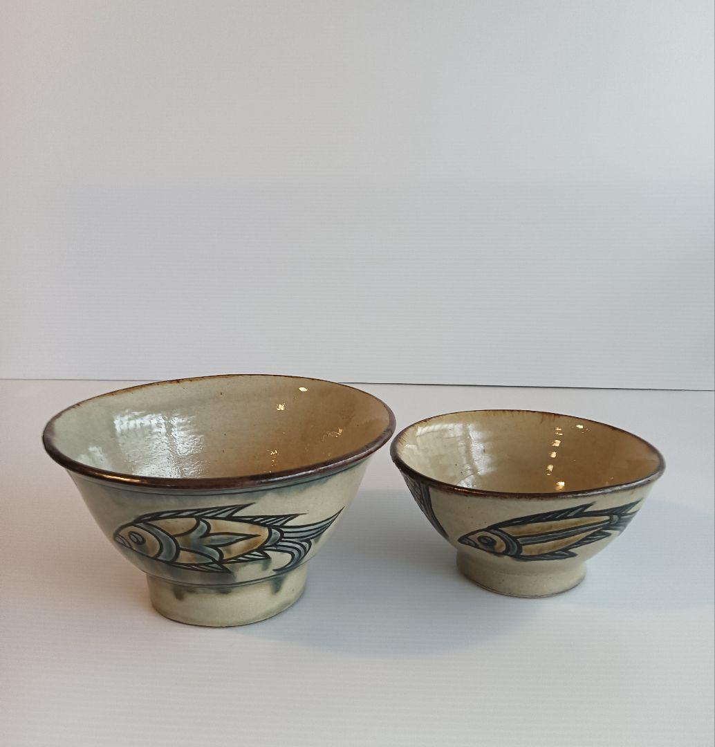 ア*キ様 壺屋陶器　やちむん　陶芸作家【金城敏男作】魚紋　マカイ　2点セット