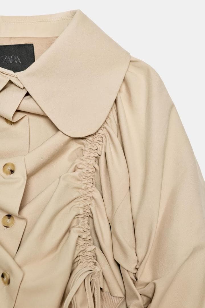 ZARA フリル付きクロップドトレンチコート ベージュ XS～S