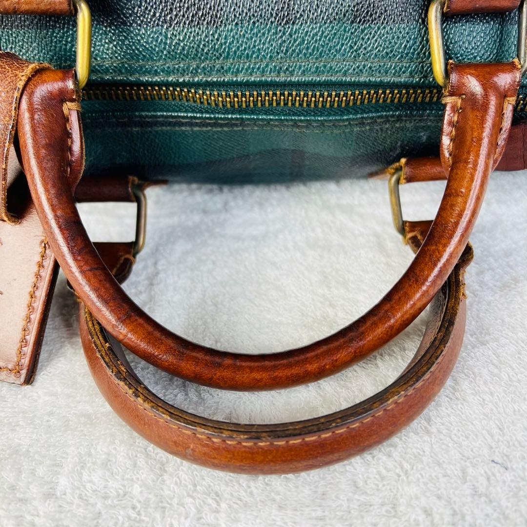 polo RalphLauren ミニボストンバッグ　レザー　グリーン　チェック