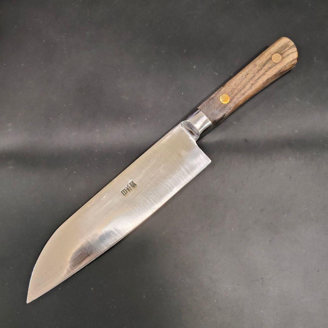 吉實　日本鋼 ハガネ ツバ付 三徳包丁 178mm　研ぎ済み 包丁 ナイフ