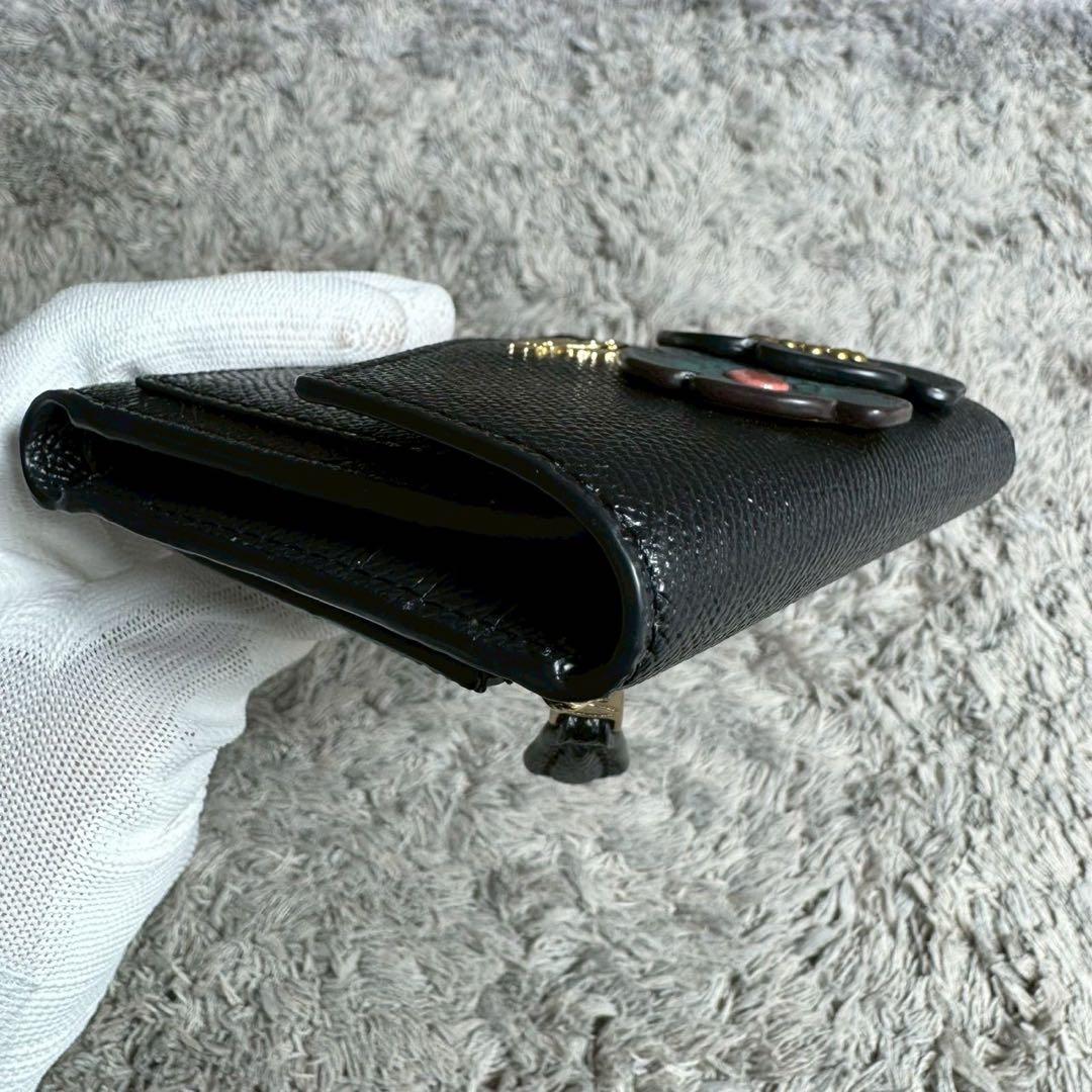 【未使用】COACH コーチ 三つ折り財布 PVC×レザー 花柄 ブラック