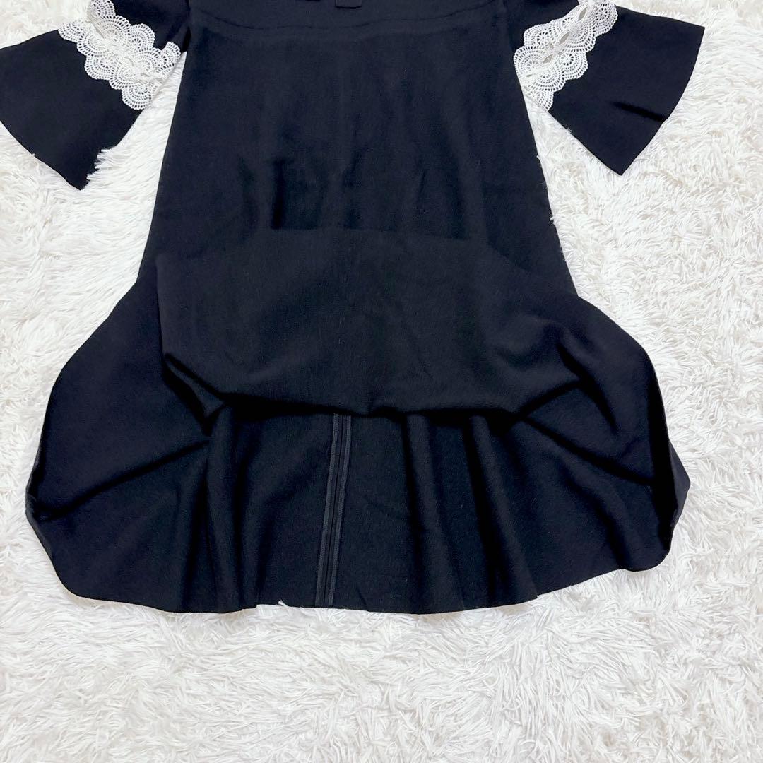 美品 EPOCA エポカ フレア袖 ワンピース 【M】ブラック レース リボン