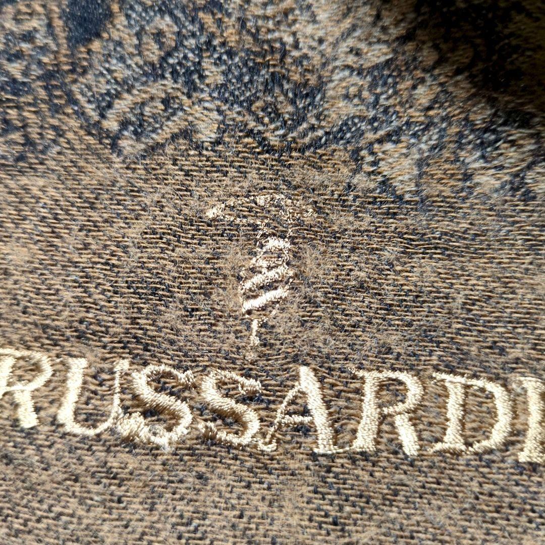 TRUSSARDI 扇と置時計 大判ウールストール ショール 茶系