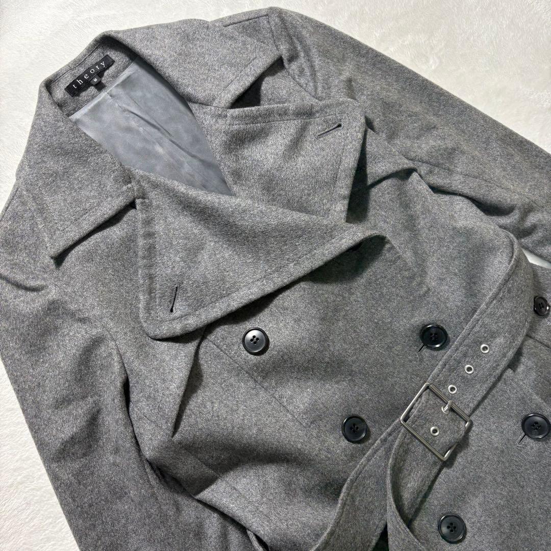 【カシミヤ100％】Theory グレー ダブルブレスト コート ベルト付き