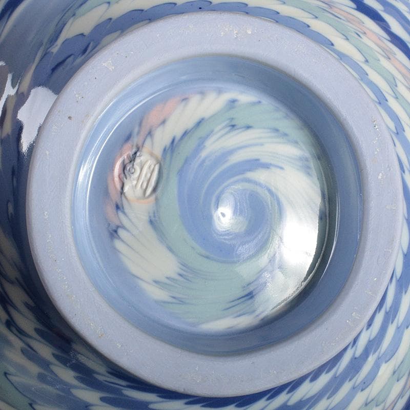 恩田窯　村木朝司作　鶉文彩色中鉢　共箱　C　R5432C
