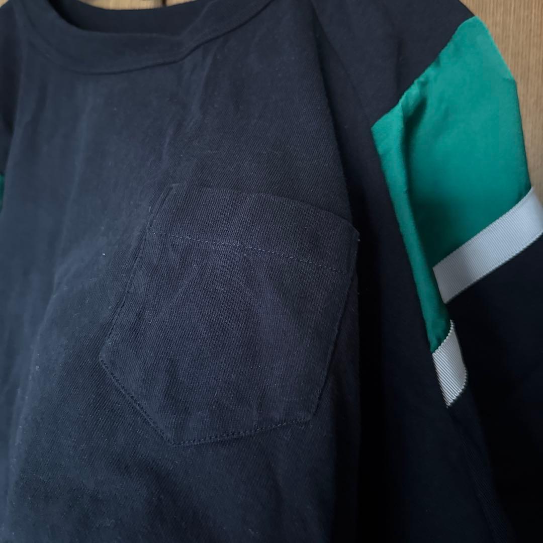 sacai 紺/緑 ラグランスリーブ Tシャツ