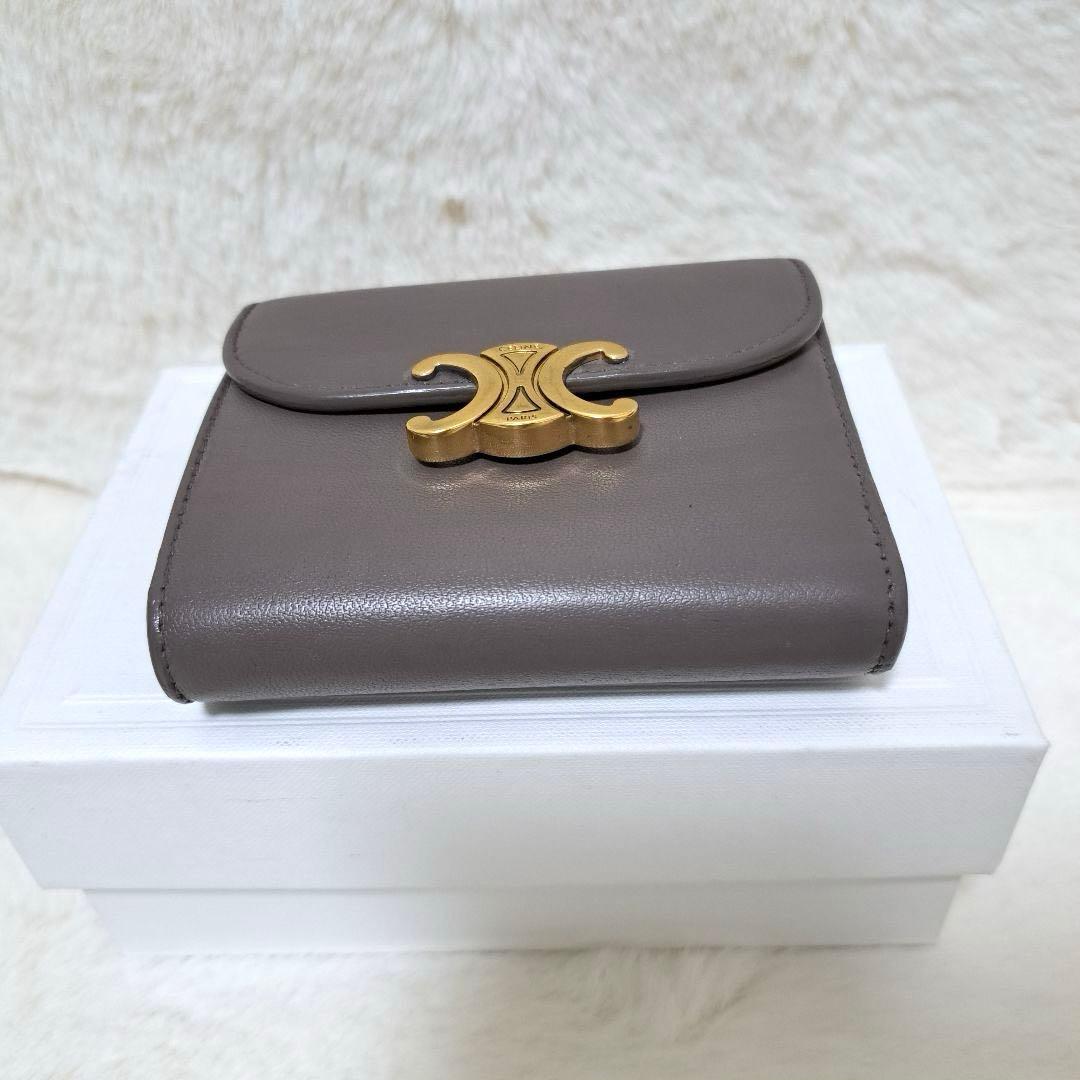✨極美品　付属品完備✨セリーヌ　三つ折り　シャイニー　トリオンフ　レザー　グレー