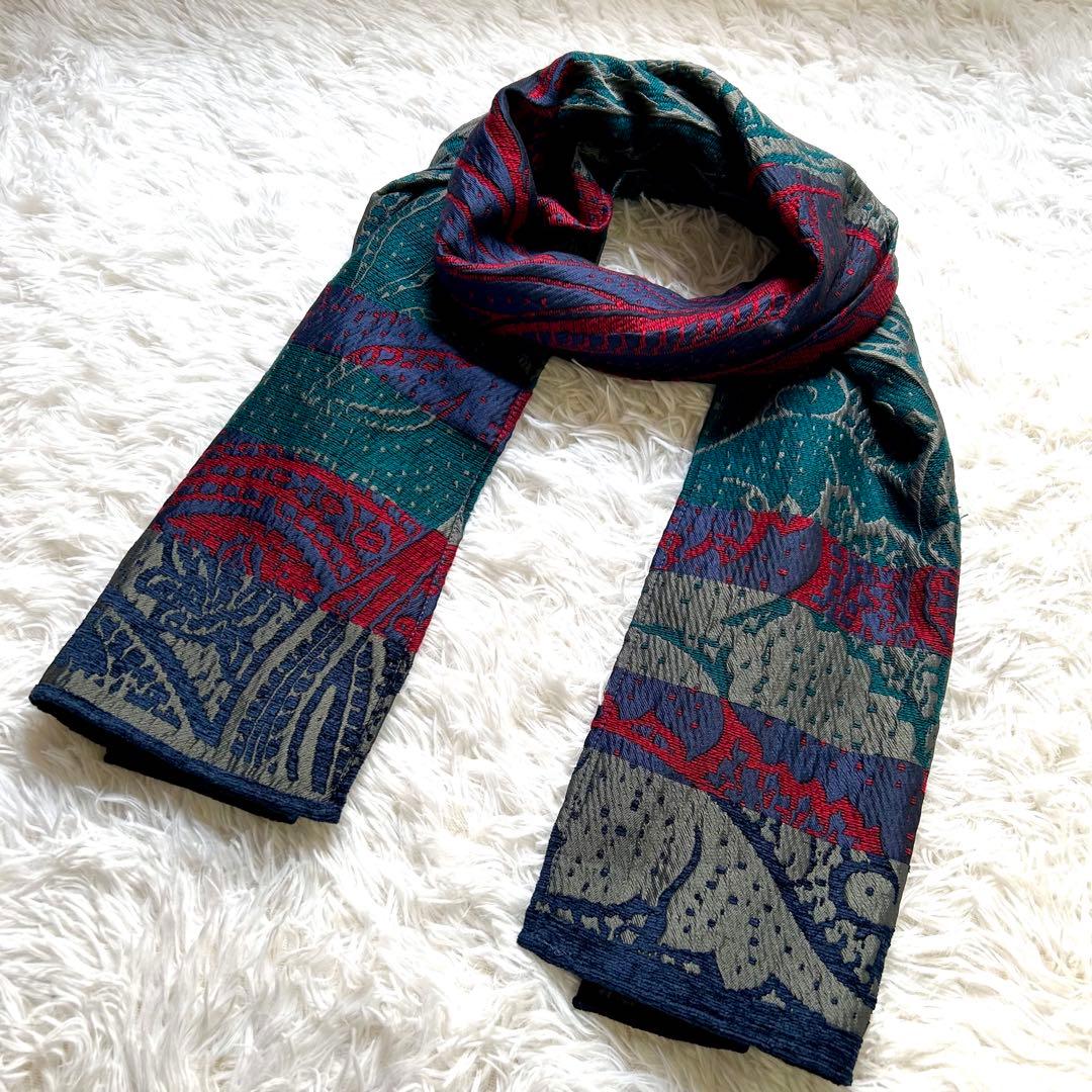 【高級】ETRO ジャガード織 ストール ペイズリー シルク混 イタリア製