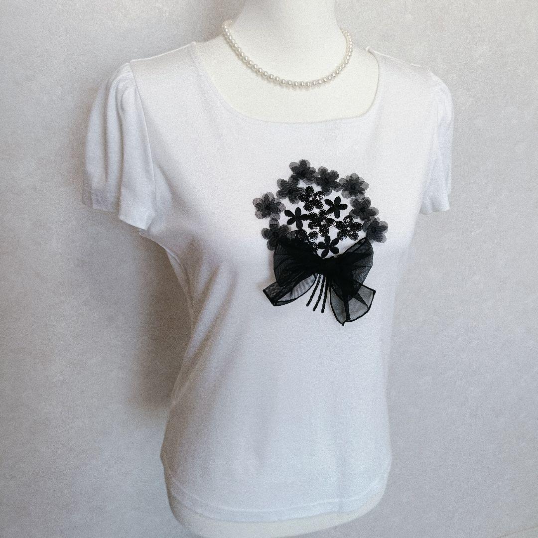 M’S GRACY エムズグレイシー 立体モチーフ カットソー 40 白Tシャツ