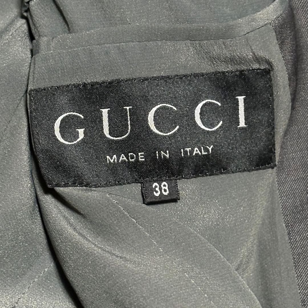 GUCCI グッチ ダークグレー テーラードジャケット ダブル 38 シルク混