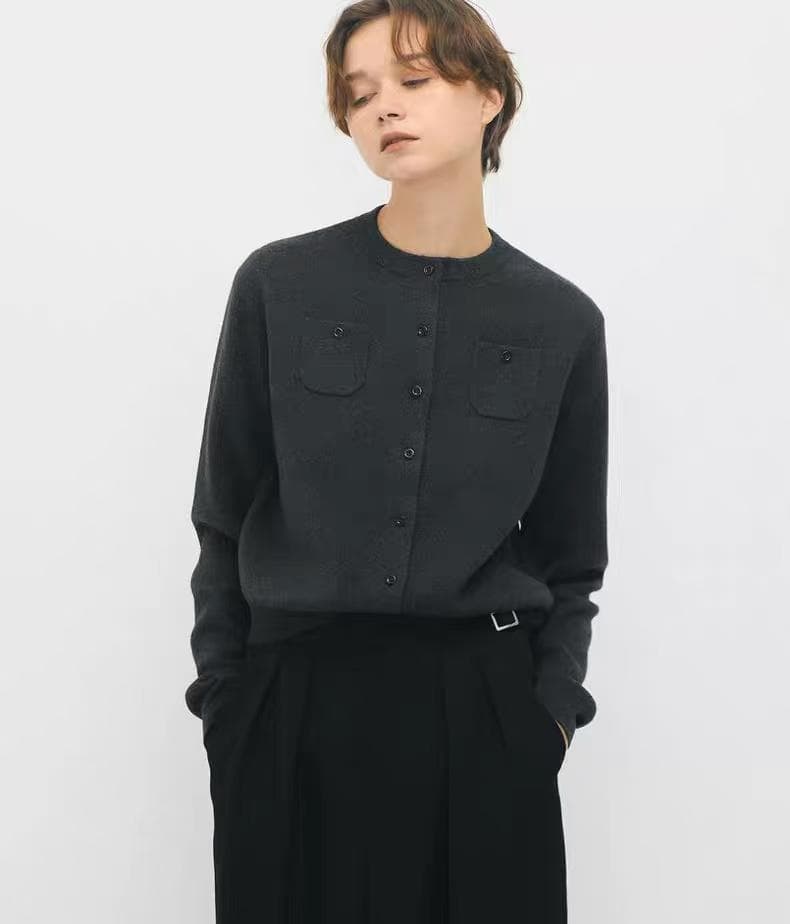 未使用品CABaN コットンカシミヤ クルーネックカーディガン チャコール S