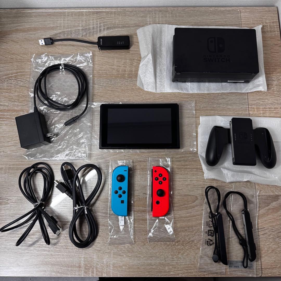 【おまけ付】Switch 本体 ネオンブルーレッド付属品完備【バッテリー強化版】