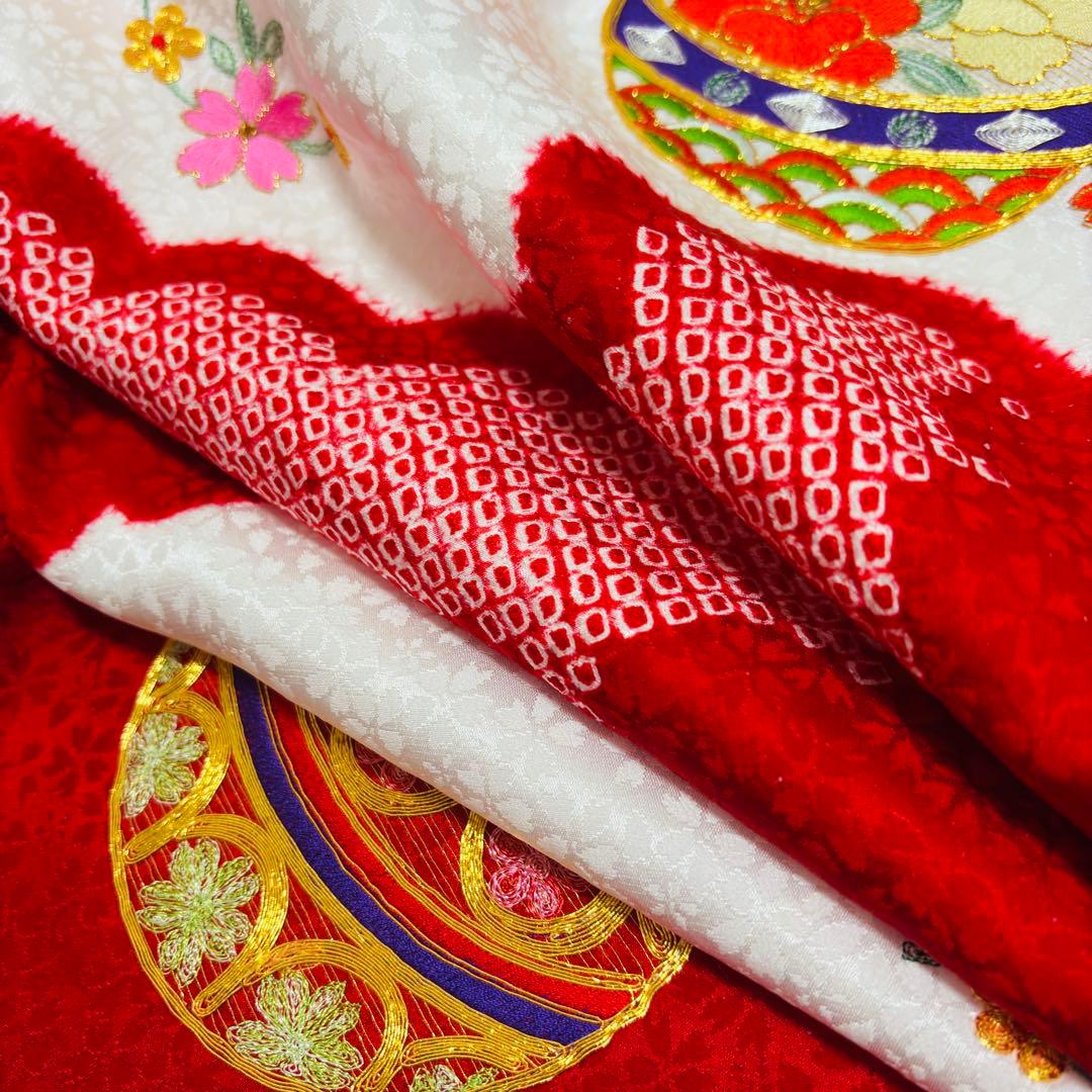 Yume Suzuki 正絹/本絞り 刺繍入 /襦袢付/ 新品たとう紙赤