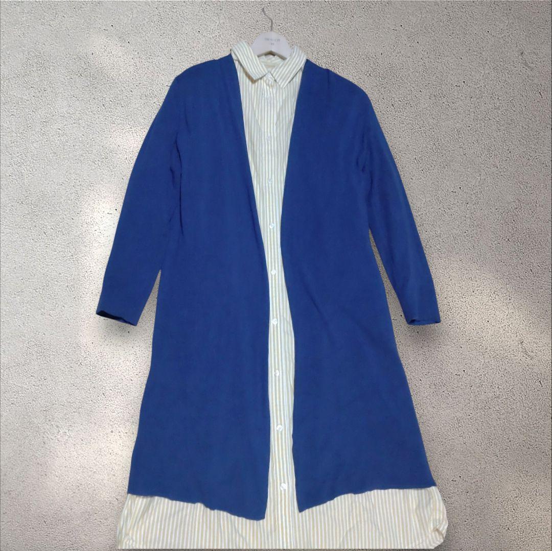 【レリアン】前開きロングカーディガン　ブルー　11号　春夏物